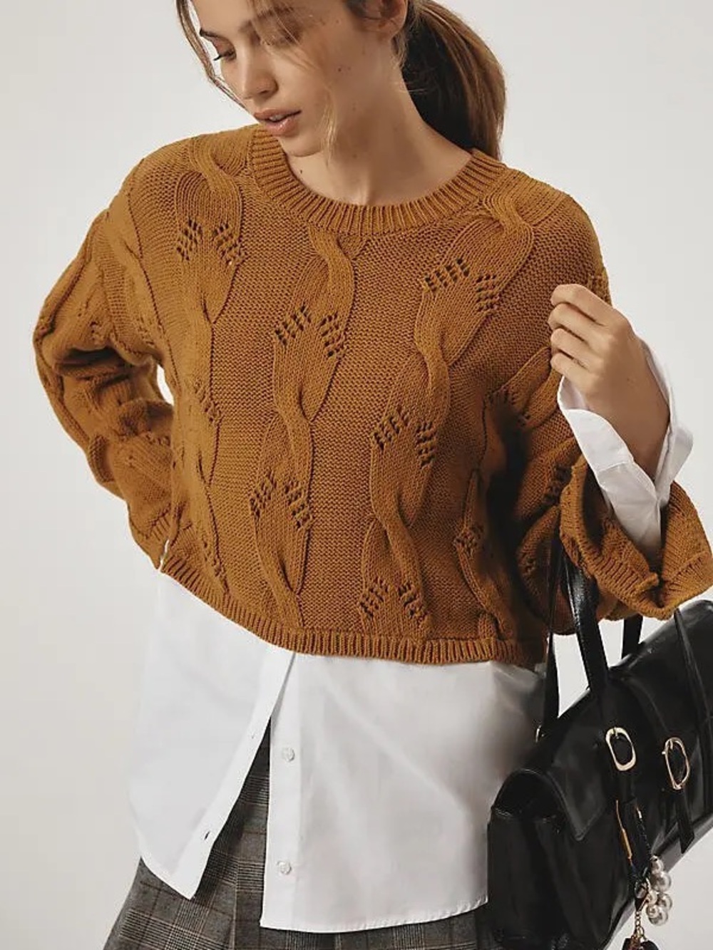 Pilcro by Anthropologie Mustard Cable Knit Layered Sweater